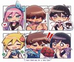  ! !! &gt;_&lt; ... 2girls 5boys aubrey_(faraway)_(omori) aubrey_(omori) basil_(faraway)_(omori) basil_(omori) black_hair blonde_hair blush brown_eyes brown_hair camera collarbone dark-skinned_male dark_skin flower flying_sweatdrops green_eyes hair_flower hair_ornament hairband heart hero_(faraway)_(omori) hero_(omori) highres holding holding_camera kel_(faraway)_(omori) kel_(omori) long_hair looking_at_viewer mari_(faraway)_(omori) mari_(omori) multiple_boys multiple_girls omori omori_(omori) open_mouth pink_hair short_hair speech_bubble spoken_ellipsis spoken_heart sunny_(omori) wakame_(vhai26uhykmqb9k) 