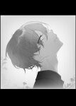  absurdres from_side greyscale hair_between_eyes highres leaf looking_up monochrome original profile rain yuki_monaka1 