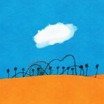  blue_sky cloud day desert ferris_wheel highres iida_kento no_humans original outdoors palm_tree roller_coaster sand scenery sky tree 