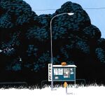  blue_sky bus_stop day grass halloween highres iida_kento jack-o&#039;-lantern lamppost no_humans original outdoors scenery sky tree 