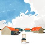  blue_sky building chair cloud contrail day highres house iida_kento no_humans original outdoors scenery sky urban wooden_chair 