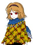  1other adapted_costume androgynous bingkuaihei blue_scarf chinese_commentary closed_mouth colored_skin commentary_request green_poncho hair_intakes hairband len&#039;en medium_hair orange_hair other_focus plaid plaid_scarf poncho red_eyes red_hairband scarf sketch smile solo tassel upper_body white_skin zuifeng_tenkai 