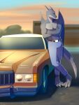 anthro bottomwear car clothing dragon forteque hi_res male pants shirtless solo vehicle zaxpherose_name