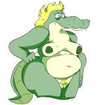 alligator alligatorid anthro belly big_belly blonde_hair blonde_pubes breasts crocodilian eye_bags eyelashes female frown genitals green_body hair hand_on_hip hi_res jodero markings mole_(marking) navel nipples obese obese_anthro obese_female overweight overweight_anthro overweight_female pubes pussy reptile scalie shaded sharp_teeth simple_shading sketch small_breasts solo tail teeth thick_thighs third-party_edit