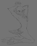  2017 ambiguous_gender amphoera anthro avian beak feathers nude raised_arm simple_background sketch solo stretching talons tuft 