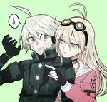  1girl ahoge blonde_hair blue_eyes blush choker danganronpa fingerless_gloves gloves goggles goggles_on_head green_eyes grey_hair highres iruma_miu keebo long_hair new_danganronpa_v3 school_uniform xino 