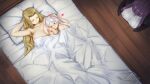  3girls :3 absurdres bed breast_pillow breasts brown_hair cuddling elf fern_(sousou_no_frieren) frieren from_above grey_hair headpat heart highres large_breasts long_hair methode_(sousou_no_frieren) multiple_girls nude pointy_ears purple_hair qingmingtongzi sousou_no_frieren under_covers very_long_hair yuri 