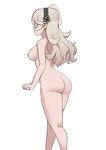  1girl arm_up ass back breasts curvy female fire_emblem fire_emblem_if from_behind hairband headband highres hips large_ass large_breasts legs long_hair my_unit_(fire_emblem_if) nice_ass nipples nude platinum_blonde pointy_ears sarukaiwolf shiny_skin sideboob simple_background smile solo standing thick_thighs thighs white_background wide_hips 