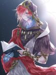  1boy book crystal_exarch final_fantasy final_fantasy_xiv g&#039;raha_tia holding holding_book hooded_robe male_focus red_eyes red_hair robe smile tears tladpwl03 