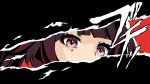  1girl brown_hair close-up eiji_nochi heart heart_in_eye highres honkai:_star_rail honkai_(series) long_bangs long_hair looking_at_viewer parody persona persona_5 pink_eyes portrait red_background simple_background solo sparkle_(honkai:_star_rail) style_parody symbol_in_eye twintails 