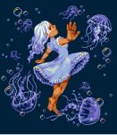 5_fingers air_bubble biped cc-by-nc-nd clothed clothing cnidarian creative_commons digital_media_(artwork) dress female feral fingers frilly frilly_clothing frilly_dress group hair human jellyfish low_res mammal marine medusozoan moawling pixel_(artwork) tentacles