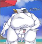 anthro avian balls beach beak belly belly_overhang big_belly bird bodily_fluids cacatua cockatoo digital_media_(artwork) dripping erection eyewear feathers foreskin fupa genital_fluids genitals glasses hi_res holding_belly humanoid_genitalia humanoid_penis krowbutt lifting_belly looking_at_viewer low-angle_view male maurie_the_sulphur_crested_cockatoo moobs nude obese obese_male overweight overweight_male parrot penis pince-nez precum precum_drip solo standing sulphur-crested_cockatoo tail tail_feathers talking_to_viewer text thick_thighs ty_the_tasmanian_tiger_(series) white_body