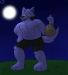 2023 anthro blue_body blue_fur brown_eyes candy_bag canid canine canis detailed_background digital_drawing_(artwork) digital_media_(artwork) electronics full_moon fur grass halloween headphones hi_res holidays male male_anthro mammal moon muscular muscular_anthro muscular_male mythological_canine mythological_creature mythology night oth305 outside ozzythewolf plant shaded sky soft_shading solo supermariofanboy supermariofann1 thief were werecanid werecanine werewolf wolf