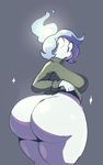  2017 big_breasts big_butt bottomless breasts butt clothed clothing digital_media_(artwork) elemental ember_(angstrom) female fire_elemental hi_res huge_butt humanoid looking_back mature_female not_furry peculiart side_boob simple_background solo sweater thick_thighs undertale video_games voluptuous wide_hips 