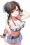  1girl bikini black_hair breasts cleavage cowboy_shot final_fantasy final_fantasy_vii final_fantasy_vii_rebirth final_fantasy_vii_remake folded_ponytail frilled_bikini frills highres large_breasts navel nekozuki_yuki red_eyes smile solo stomach swimsuit tifa_lockhart white_background white_bikini 