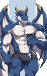 2024 5_fingers abs anthro barazoku biceps big_muscles biped blue_body boxer_briefs boxer_briefs_only bulge cellphone clothed clothing countershading dragon electronics european_mythology eyepatchedfloof fingers grey_eyes hi_res holding_object holding_phone horn huge_muscles male membrane_(anatomy) mirror_selfie muscular muscular_anthro muscular_male mythological_creature mythological_scalie mythology pecs phone scalie selfie smartphone smile solo topless underwear underwear_only vein veiny_muscles western_dragon white_body white_countershading wing_horns yellow_horn