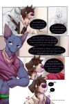 bastriw blush brown_eyes canid canine canis clothing comic dialogue domestic_cat domestic_dog drawing felid feline felis fernando_(bastriw) hi_res male mammal muscular muscular_male pato_(bastriw) purple_eyes text