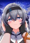  1boy 1girl black_gloves bubble caelus_(honkai:_star_rail) crying crying_with_eyes_open dy_sensis firefly_(honkai:_star_rail) gloves grey_hair hair_between_eyes hair_ornament hairband hand_on_another&#039;s_hand highres honkai:_star_rail honkai_(series) streaming_tears tears trailblazer_(honkai:_star_rail) two-tone_eyes 