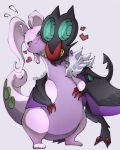 4:5 ambiguous_gender anthro biped black_body blush duo eyes_closed fur generation_6_pokemon goodra green_body heart_symbol hi_res hug itz_smi73 nintendo noivern pokemon pokemon_(species) purple_body simple_background smile white_body white_fur