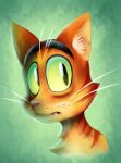 2018 8-bit-britt black_eyes bunnicula_(series) bust_portrait chester_(bunnicula) digital_media_(artwork) domestic_cat felid feline felis feral fur green_background green_sclera hi_res looking_away male mammal multicolored_body multicolored_fur orange_body orange_ears orange_fur orange_stripes pink_nose portrait simple_background solo striped_body striped_fur stripes whiskers