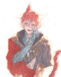  1boy :d animal_ears blush cat_ears cat_tail crying crystal_exarch fangs final_fantasy final_fantasy_xiv g&#039;raha_tia hair_between_eyes looking_at_viewer male_focus multicolored_hair open_mouth red_eyes red_hair smile solo tail tears tladpwl03 two-tone_hair white_hair 
