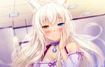  animal_ears bell bicolored_eyes blonde_hair blush bow breasts catgirl cleavage coconut_(sayori) collar game_cg long_hair nekopara ribbons sayori tears 