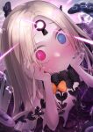  1girl abigail_williams_(fate) abigail_williams_(second_ascension)_(fate) bare_shoulders black_bow black_headwear blonde_hair blue_eyes blush bow breasts fate/grand_order fate_(series) forehead hat heterochromia highres keyhole long_hair looking_at_viewer orange_bow parted_bangs red_eyes small_breasts solo tentacles witch_hat yubeshi_(zecxl) 