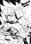  1boy artist_name chinese_commentary commentary_request copyright_name dragon_ball fighting_stance full_body highres lightning looking_ahead monochrome open_mouth outstretched_arms shipl solo son_gohan tagme toriyama_akira_(character) 