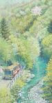  bus fence forest highres motor_vehicle nature nihonga no_humans original pine_tree river riverbank road rock scenery tanamachi_yoshihiro tree water wooden_fence 