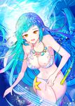  :d air_bubble bad_id bad_pixiv_id bikini blue_hair braid breasts bubble ggomddak highres large_breasts long_hair navel open_mouth pointy_ears qurare_magic_library seashell_necklace smile swimsuit underwater yellow_eyes 
