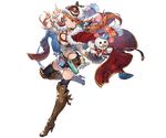  ;) bomb boots breasts cape choker cleavage full_body fur_trim gift goggles goggles_on_head granblue_fantasy hat_tip long_hair looking_at_viewer mary_(granblue_fantasy) medium_breasts minaba_hideo miniskirt official_art one_eye_closed orange_eyes orange_hair skirt smile snowman solo standing standing_on_one_leg transparent_background twintails 
