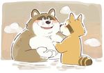  2017 anthro blush duo garouzuki male mammal overweight overweight_male tanuki water 