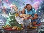  2boys absurdres avatar:_the_last_airbender avatar_legends bald beard branch brown_eyes crossover darkrobbe facial_hair highres iroh light male_focus multiple_boys old old_man open_mouth outdoors philip_banks shirt sitting smile the_fresh_prince_of_bel-air 