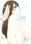  1girl blue_eyes breasts brown_hair furry long_hair nude rabbit sirn_0415 solo 