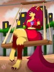 alexa_(vivzlover) anthro beverage bottomwear breasts canid canine canis clothing female hair hi_res mammal milkshake purple_eyes red_hair shirt sitting skirt solo tail topwear vivzlover wolf yellow_body