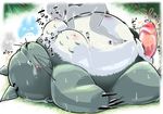  2017 anon anthro belly big_belly censored claws cum duo ghibli japanese lying male mammal moobs mosaic_censorship my_neighbor_totoro nipple_suck on_back overweight overweight_male penis size_difference sleeping sucking takotyutyu text totoro whiskers 