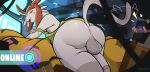 absurd_res anthro anus balls betelgeusian biped blush bottomless clothed clothing erection genitals hi_res humanoid_genitalia humanoid_penis male mammal meow_(space_dandy) munie penis rear_view solo space_dandy tail