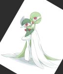 1boy 1girl artist_name averting_eyes black_border blue_hair blush bob_cut border closed_mouth colored_skin commentary embarrassed flat_chest from_side gallade gardevoir green_hair green_skin hair_over_one_eye hand_on_another&#039;s_arm hand_up hands_on_another&#039;s_cheeks hands_on_another&#039;s_face hands_up height_difference hetero highres legs_together looking_at_another looking_to_the_side mohawk multicolored_hair multicolored_skin one_eye_covered pokemon pokemon_(creature) red_eyes short_hair sideways_mouth signature simple_background sok_(mr14_c) sweat twitter_username two-tone_hair two-tone_skin wavy_mouth white_background white_skin 