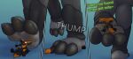 3_toes anthro comic dbunno dialogue dirty_feet duo feet foot_fetish foot_focus foot_play hi_res macro male male/male micro soles stuck_to_foot toes trampling underfoot