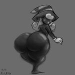 1:1 absurd_res banillansfw big_butt bottom_heavy butt clothing female ghost gloves grey_background hair hair_over_eyes handwear hat headgear headwear hi_res huge_butt humanoid looking_at_viewer looking_back looking_back_at_viewer mario_bros monochrome nintendo paper_mario paper_mario:_the_thousand_year_door pattern_clothing pattern_hat pattern_headgear pattern_headwear rear_view rosy_cheeks shadow_siren simple_background solo spirit striped_clothing striped_hat striped_headgear striped_headwear stripes thick_thighs vivian_(mario) white_clothing white_gloves white_handwear wide_hips witch_hat