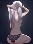 artist_name ass breasts facing_away frieren grey_hair highres lace_trim lnyn_(user_vxdh4425) long_hair nude pointy_ears revealing_clothes seiza sideboob sitting sousou_no_frieren thighs tying_hair 