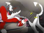 anthro anthro_on_feral anthro_penetrated bed bestiality bodily_fluids breath canid canine canis cum cum_in_mouth cum_inside digital_drawing_(artwork) digital_media_(artwork) domestic_dog duo fellatio feral feral_penetrating feral_penetrating_anthro fox fur furniture genital_fluids husky lying male male/male mammal mango_the_fox nordic_sled_dog on_back on_bed oral oral_penetration panting penetration penile raised_tail red_body red_fur sex spitz spread_legs spreading tail text wofiira