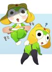 absurd_res amphibian anthro biped blush clothing duo female green_body gudlmok99 hi_res human keroro looking_at_viewer looking_back looking_back_at_viewer mammal navel open_mouth rear_view sgt._frog slightly_chubby white_body