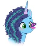 arthropod blue_body blue_fur blue_hair blush butterfly curled_hair equid equine female freckles fur green_eyes hair hasbro heart_symbol higglytownhero horn insect lepidopteran mammal misty_brightdawn_(mlp) mlp_g5 multicolored_hair my_little_pony mythological_creature mythological_equine mythology portrait simple_background solo turquoise_hair two_tone_hair unicorn white_background