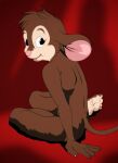 an_american_tail anthro black_eyes brown_body brown_fur butt don_bluth fievel_mousekewitz fur grummancat hi_res looking_at_viewer male mammal mouse murid murine nude pink_nose rodent simple_background sitting solo tail
