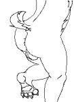 anthro balls black_and_white butt canid canine canis digital_media_(artwork) domestic_dog flooffyboi genitals line_art male mammal monochrome pawpads pixel_(artwork) rear_view solo