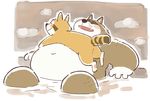  2017 anthro belly big_belly blush duo garouzuki male mammal overweight overweight_male tanuki water 