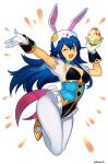  1girl ;d animal_hood artist_name blue_eyes blue_hair brand_of_the_exalt breasts cleavage easter_egg egg english_commentary fake_tail fire_emblem fire_emblem_awakening fire_emblem_heroes gloves hair_between_eyes highres holding holding_egg hood long_hair looking_at_viewer lucina_(fire_emblem) lucina_(spring)_(fire_emblem) official_alternate_costume one_eye_closed open_mouth pantyhose puffy_short_sleeves puffy_sleeves rabbit_hood rabbit_tail short_sleeves smgold smile solo symbol_in_eye tail teeth upper_teeth_only white_gloves white_pantyhose 
