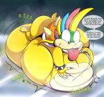 anthro belly belly_grab big_belly bracelet butt dialogue digestion_noises english_text hi_res ice jewelry koopa koopaling lemmy_koopa lying male mario_bros nintendo on_front rumbling_stomach scalie solo spiked_bracelet spikes tepigfan101 text tongue tongue_out vore