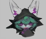 anthro biped female fur green_hair grey_background hair league_of_legends licking looking_at_viewer purple_body purple_eyes purple_fur ramssa riot_games simple_background solo tongue vex_(lol) white_body white_fur yordle